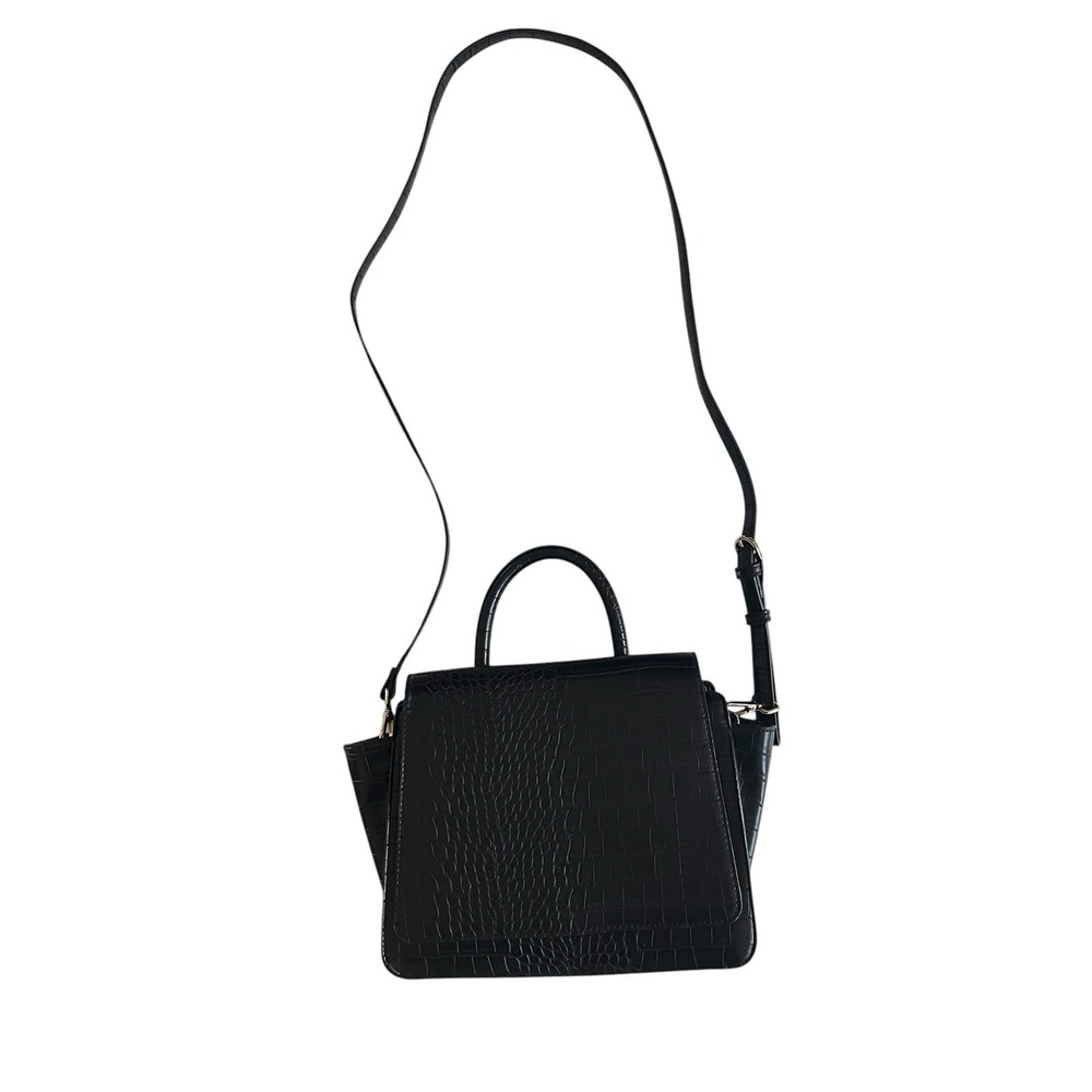a new day Women's Purse Black Faux Leather Snakeskin Flap Convertible Strap